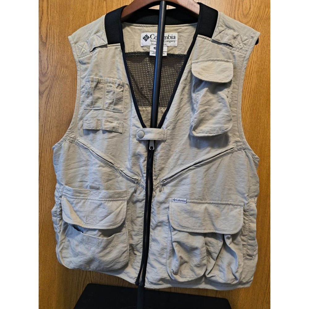 Columbia Vintage Vest - Men's Medium - Beige - Full Zip - Fishing - Outdoors